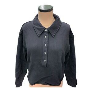 Perfect White Tee Vinny Fleece Henley Sweatshirt Women's Size Large True Black